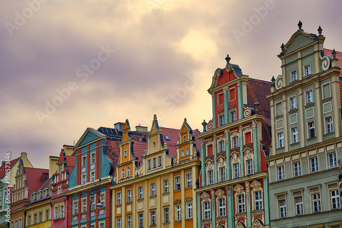 Colorful houses at salt market square in Wroclaw old town.