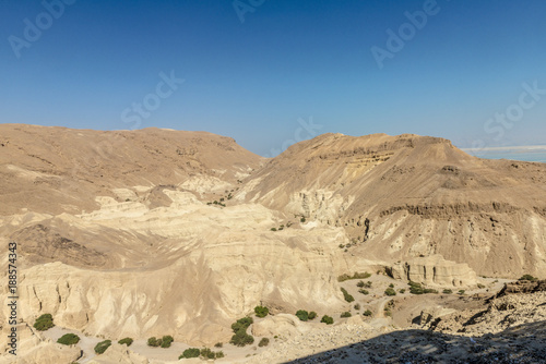A view of the dead sea and mountains in the Negev desert. Israel 