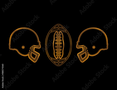 American Football Golden Helmets and Ball Illustration