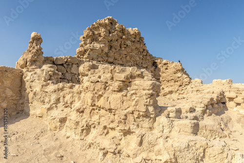Ruins of the ancient fortress of Massada on the mountain near the dead sea in southern Israel     © rogkoff