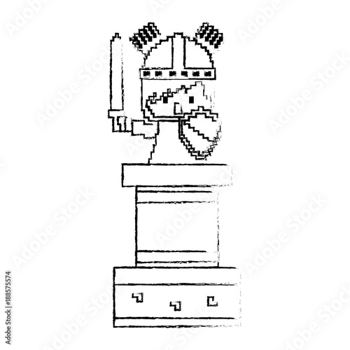 pixel character knight with sword and shield video game vector illustration sketch design