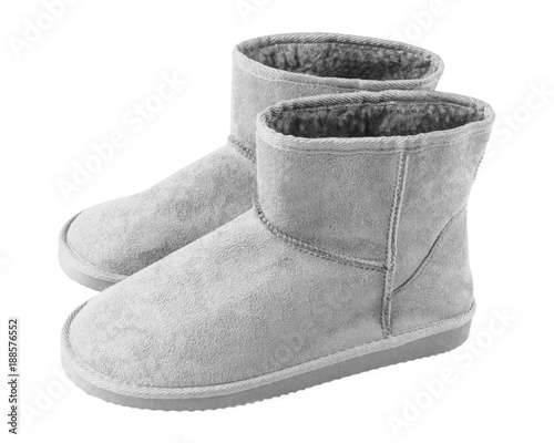 Silver gray turquoise pair of short winter ugg boots isolated white