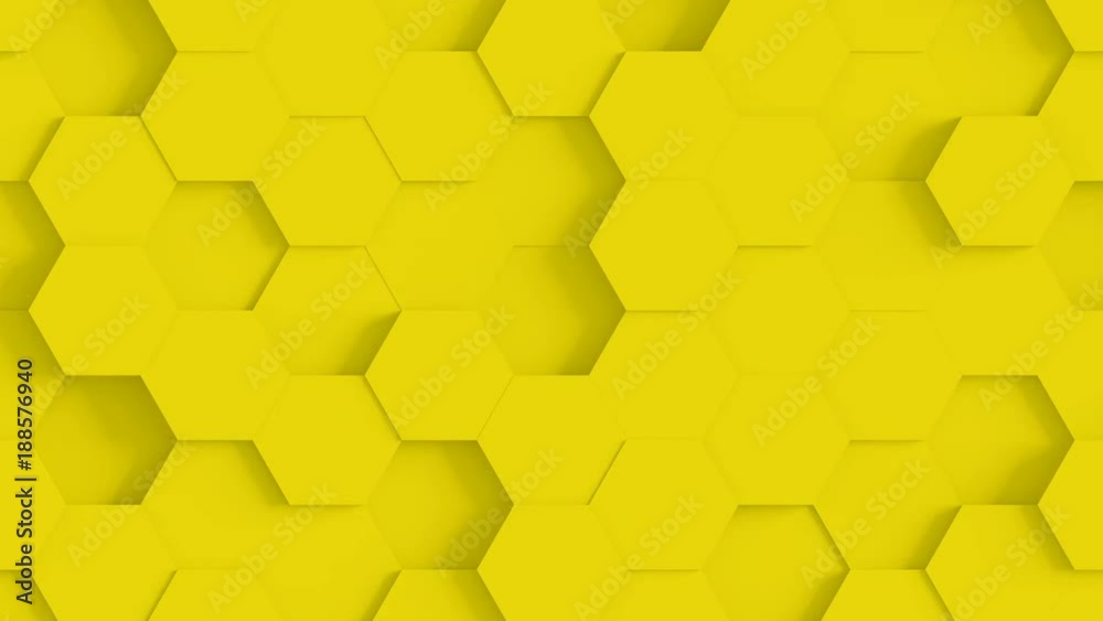 Abstract Hexagon Geometric Surface Loop 1D: yellow clean minimal hexagonal grid pattern, random waving motion background canvas bright banana sun blond gold fun yellow. Seamless loop 4K UHD FullHD.