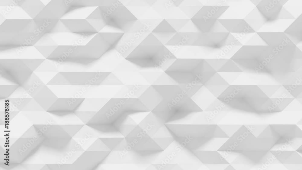 Abstract Polygonal Geometric Surface Loop 4A: light elegant clean soft low poly random motion background of waving pure bright white gray architectural small triangles. Seamless loop 4K UHD FullHD.