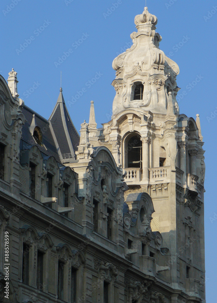 Tower of Klotild Palace in the centre of Budapest, Hungary