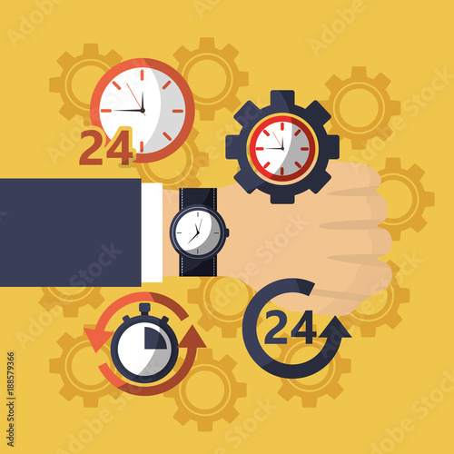 hand with watch clock business delivery work vector illustration