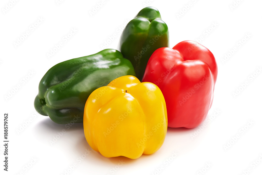 Fresh bell peppers, close-up, isolated on white background. Fresh bell peppers, close-up, isolated on white background.
