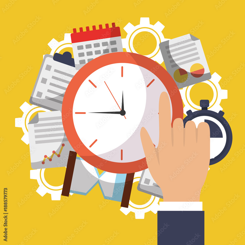 time clock hand work office business vector illustration time clock hand work office business vector illustration