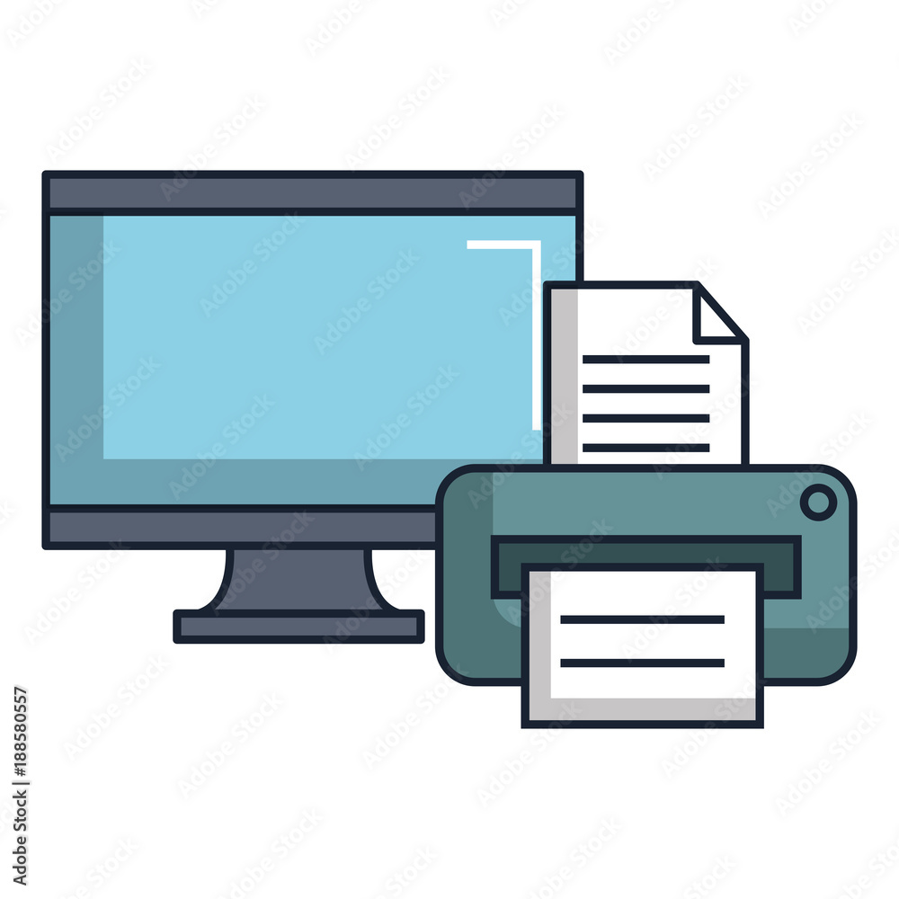 monitor computer with printer vector illustration design monitor computer with printer vector illustration design