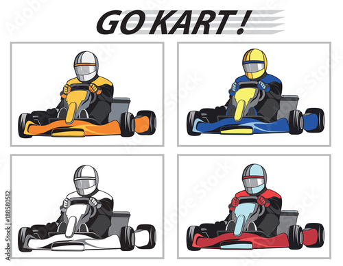 Racers in the karts in different colors / Karting, Competition, Championship, Winner, vector, set