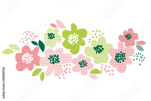 Tender concept floral pattern with geometric texture in pale green and rose c...