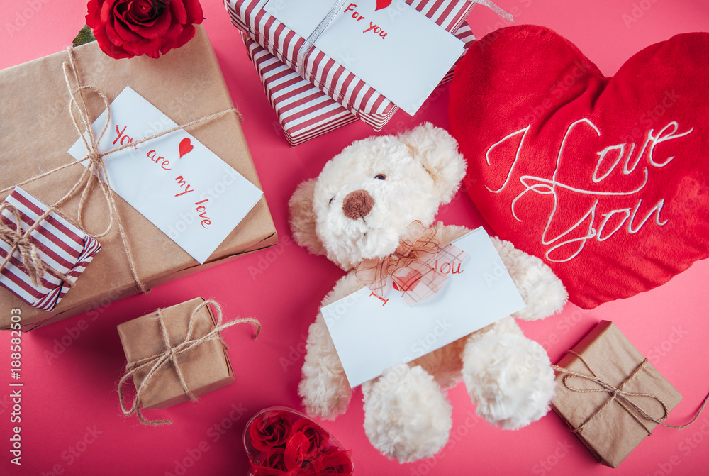 Presents for Valentines day on pink background Presents for Valentines day on pink background