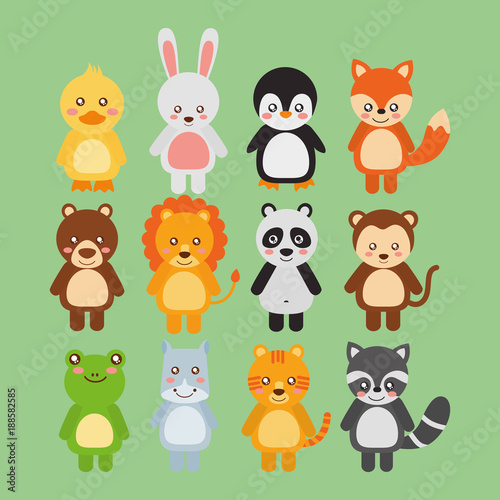 set cute animals wildlife fauna vector illustration