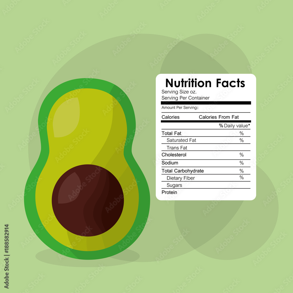 nutrition facts of avocado label content template vector illustration ...