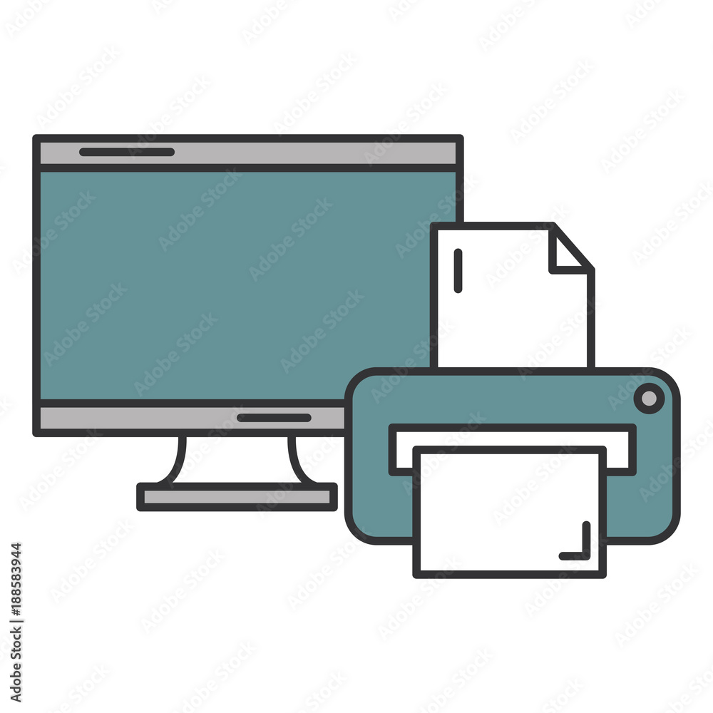 monitor computer with printer vector illustration design monitor computer with printer vector illustration design