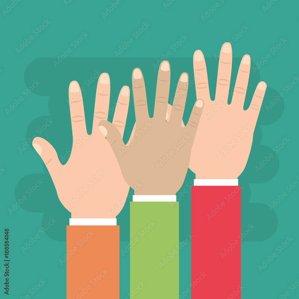 Obraz premium human hands raised multiethnic team vector illsutration
