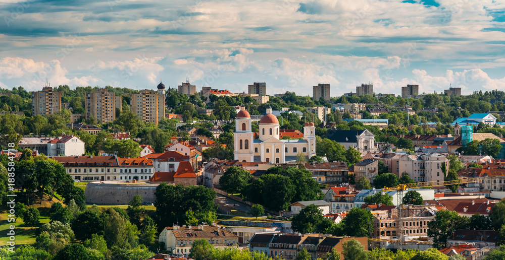 Vilnius, Lithuania. Bastion Of Vilnius City Wall And Orthodox Church