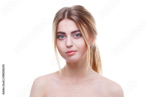 Portrait of beautiful woman on white background, isolated