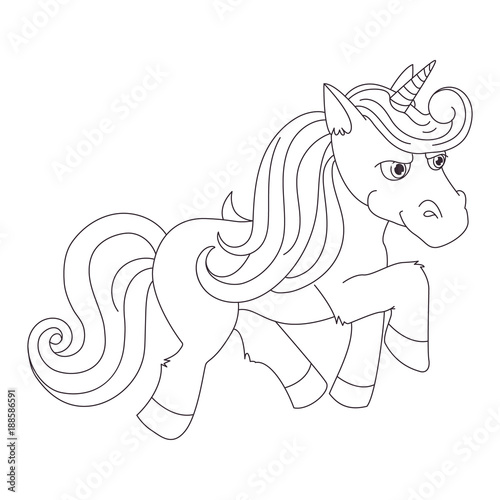 Unicorn  hand drawn vector linen illustration for logotype  coloring book 