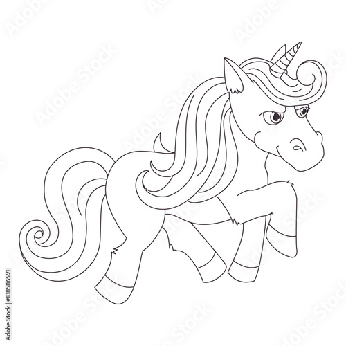 Unicorn, hand drawn vector linen illustration for logotype, coloring book, photo