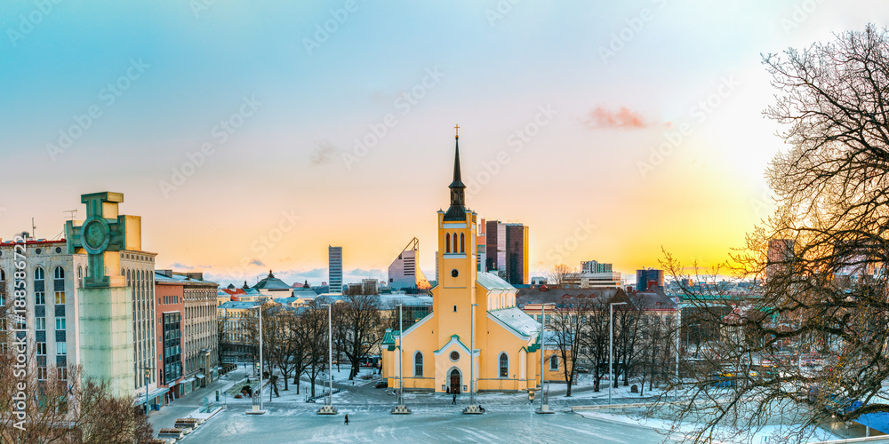 Tallinn, Estonia. Panorama Of Church Of St. John Jaani Kirik At 