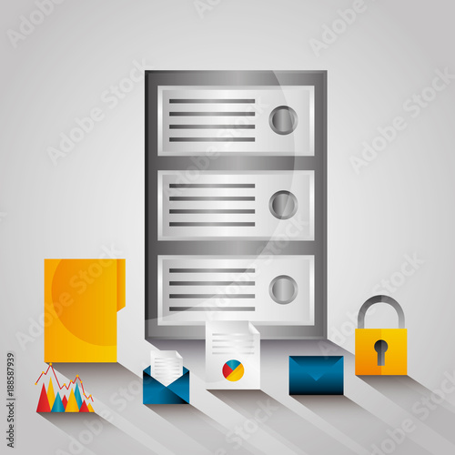 data server center technology email file security vector illustration