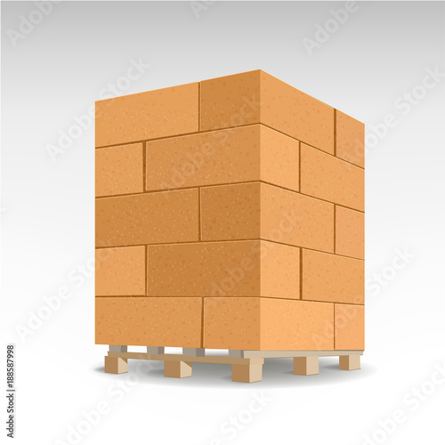 Aerated autoclaved concrete block. Isolated Foam concrete on pallets. vector illustration.
