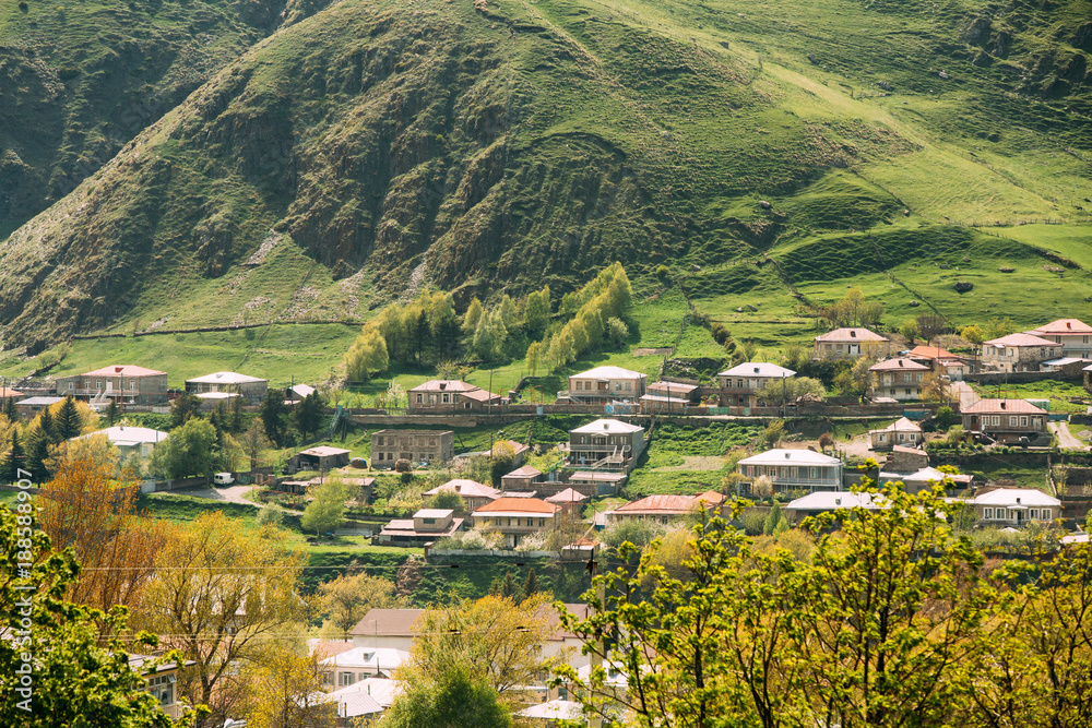 Stepantsminda Village In Kazbegi District, Mtskheta-Mtianeti Region