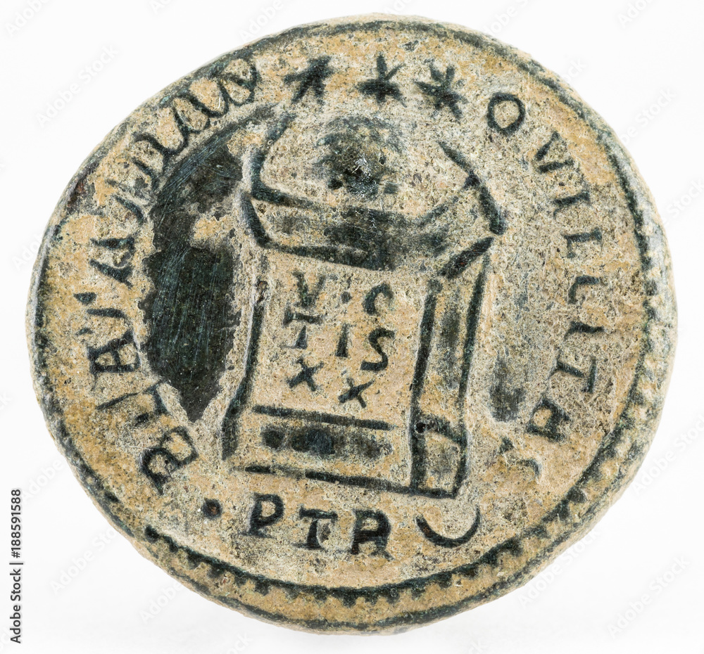 Ancient Roman copper coin of Emperor Constantine I Magnus. Reverse ...