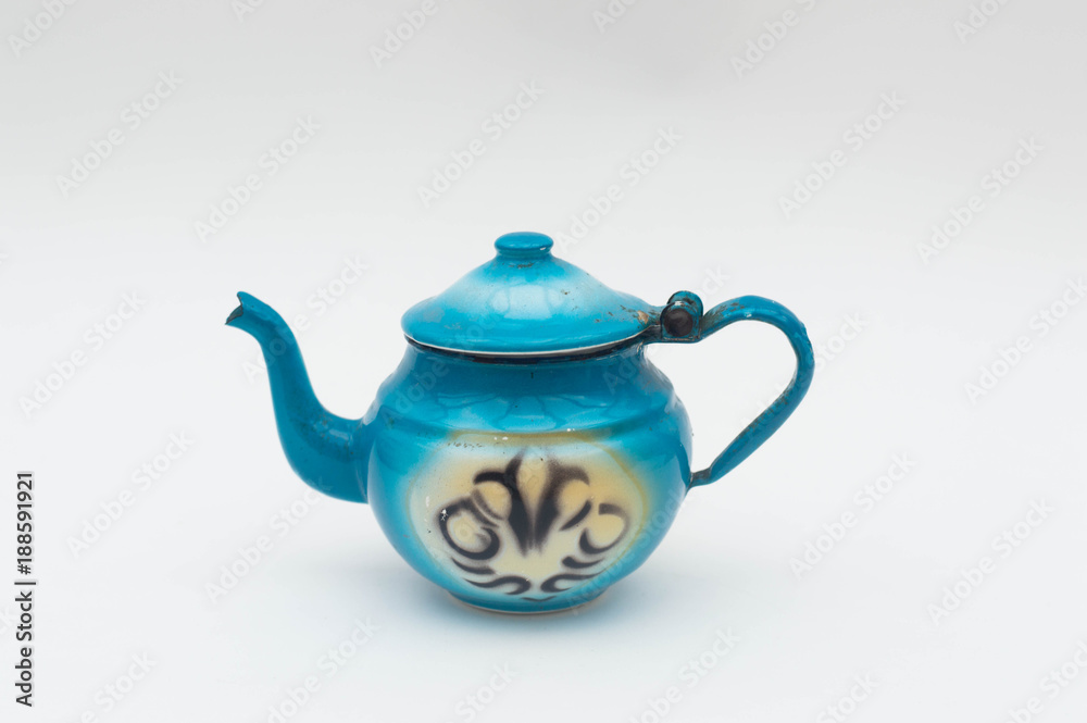 Fototapeta premium Small vintage enameled metal coffee kettle