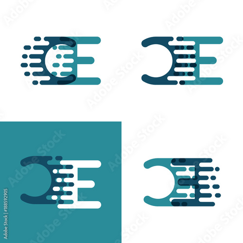 CE letters logo with accent speed in light green and dark blue