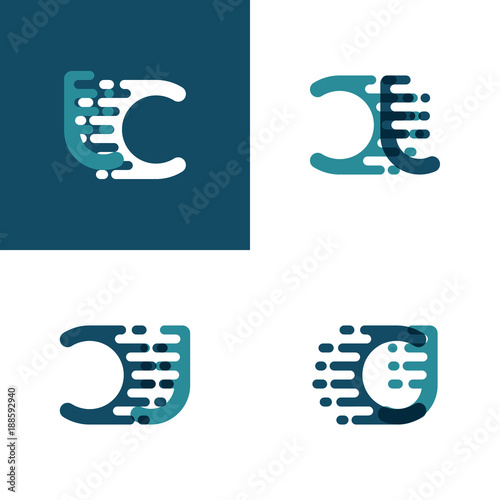 CJ letters logo with accent speed in light green and dark blue