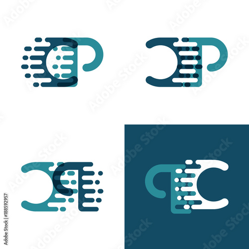 CP letters logo with accent speed in light green and dark blue