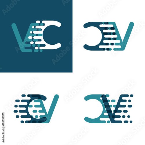 CV letters logo with accent speed in light green and dark blue