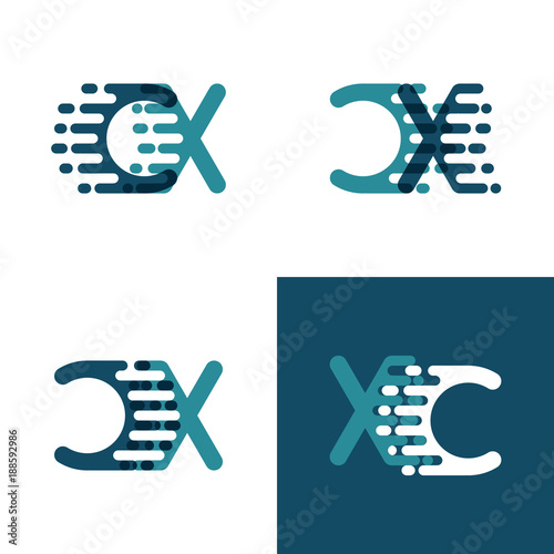 CX letters logo with accent speed in light green and dark blue