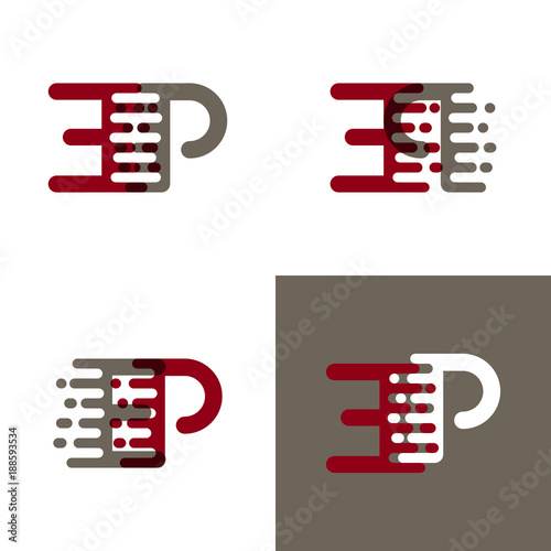 EP letters logo with accent speed in drak red and gray