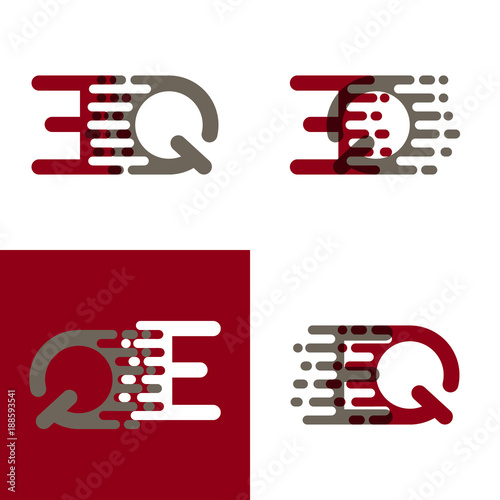 EQ letters logo with accent speed in drak red and gray