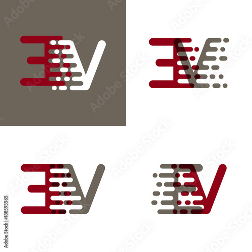 EV letters logo with accent speed in drak red and gray