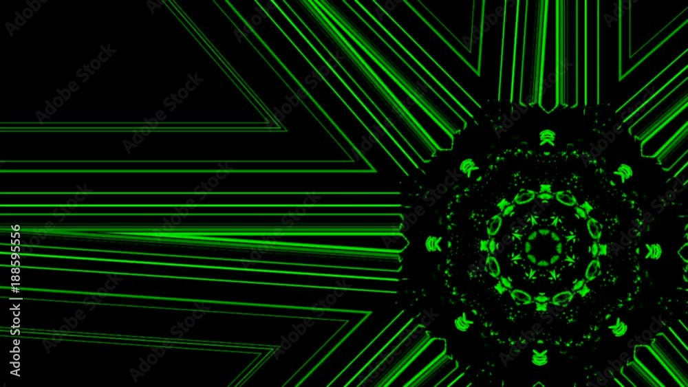 luces en movimiento en una imagen con líneas combinadas con molinillo de rotación en color verde y fondo negro