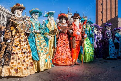 Colorful carnival masks at a traditional festival in Venice, Italy