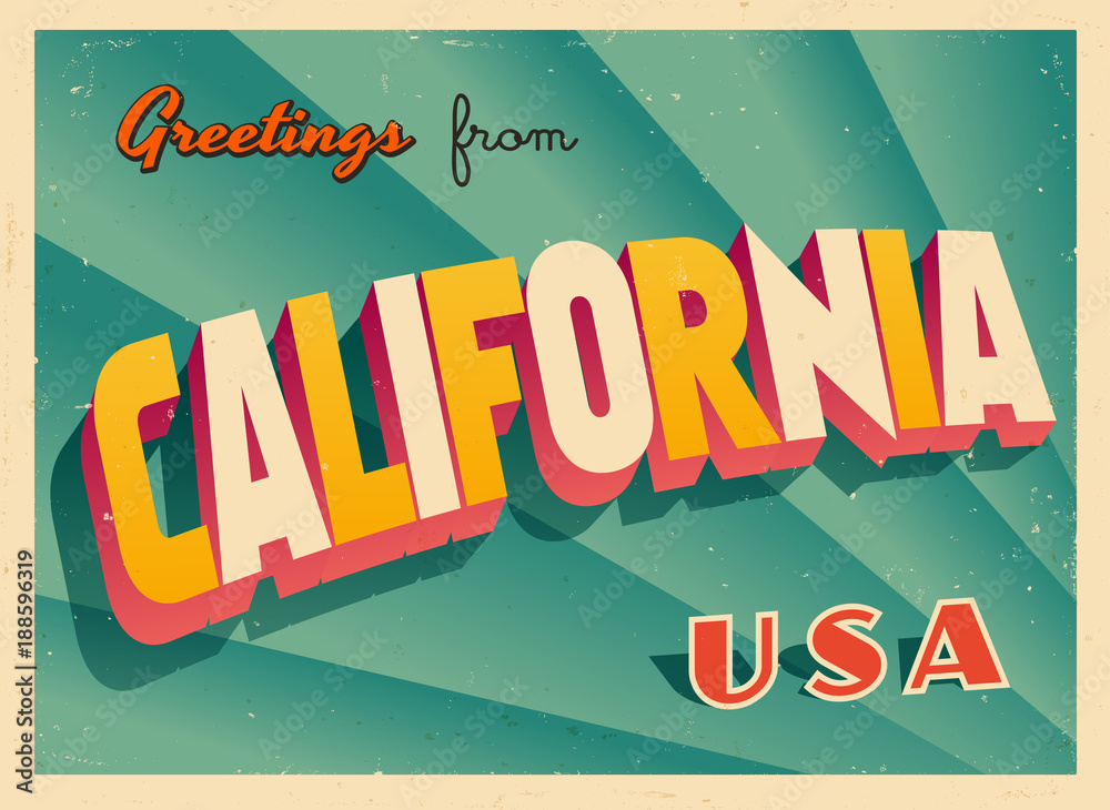 Naklejka premium Vintage Touristic Greetings from California, USA Postcard - Vector EPS10. Grunge effects can be easily removed for a brand new, clean sign.