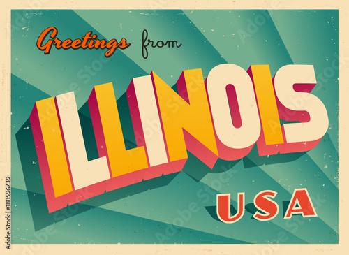 Vintage Touristic Greetings from Illinois, USA Postcard - Vector EPS10. Grunge effects can be easily removed for a brand new, clean sign.
