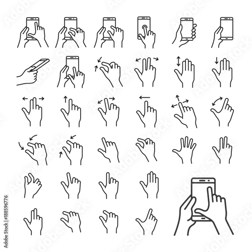 Touch gestures icon set for a mobile application. Gesture