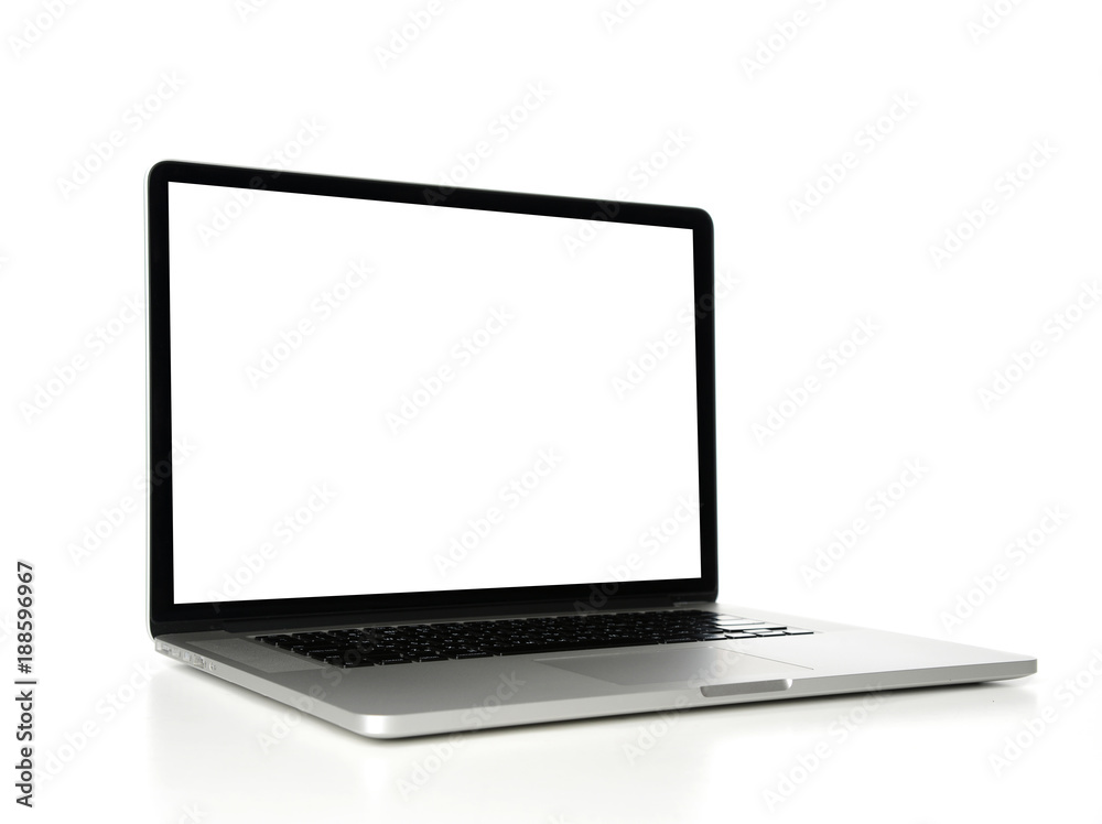 New laptop display with keyboard and blank white screen New laptop display with keyboard and blank white screen