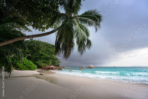 Fototapeta Naklejka Na Ścianę i Meble -  Anse Lazio beach after rain, Praslin island, Seychelles