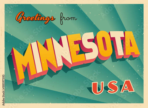 Vintage Touristic Greetings from Minnesota, USA Postcard - Vector EPS10. Grunge effects can be easily removed for a brand new, clean sign.