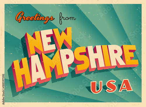 Vintage Touristic Greetings from New Hampshire, USA Postcard - Vector EPS10. Grunge effects can be easily removed for a brand new, clean sign.