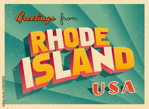 Vintage Touristic Greetings from Rhode Island, USA Postcard - Vector EPS10. Grunge effects can be easily removed for a brand new, clean sign.