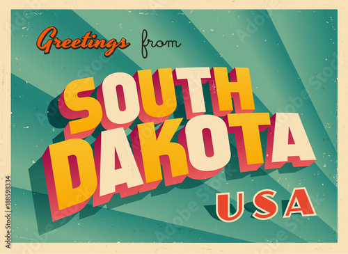 Vintage Touristic Greetings from South Dakota, USA Postcard - Vector EPS10. Grunge effects can be easily removed for a brand new, clean sign.