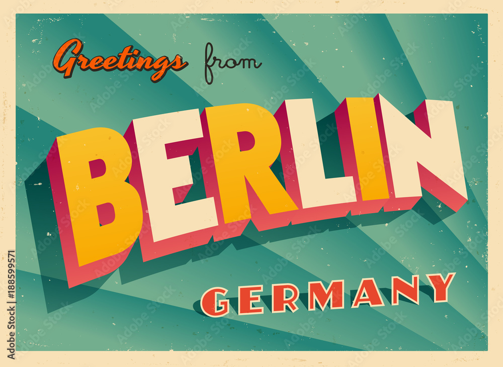 Naklejka premium Vintage Touristic Greeting Card - Berlin, Germany - Vector EPS10. Grunge effects can be easily removed for a brand new, clean sign.